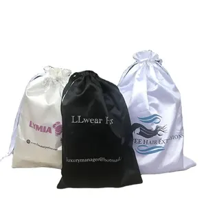 Custom Print Recyclable Small Gift Silk Bag Hair Extensions Packaging Satin Pouch Bag With Hanger