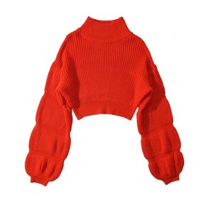 Primavera Nuevo en stock Tamaño libre Cuello alto Color sólido Suéter de manga larga Tops para mujeres - Product Image 4
