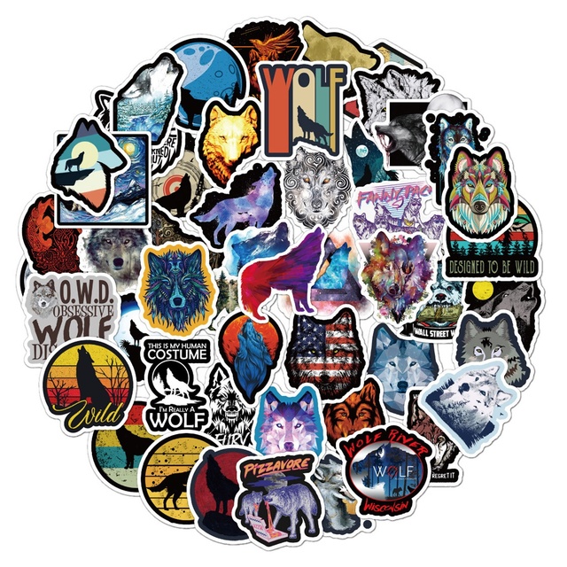 50Pcs Cool Wild Wolf Animal Graffiti Label Sticker for Boy Luggage Laptop Helmet Car Phone DIY Decor PVC Die Cut