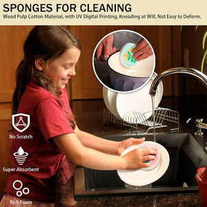 Hot-bán tùy chỉnh thân thiện với môi Thấm Nhà Bếp làm sạch in ấn cellulose miếng bọt biển gỗ bột giấy bông món ăn Rửa miếng bọt biển - Product Image 4