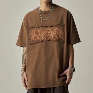 Camiseta Casual de Manga Corta para Hombre con Logotipo Personalizado, 100% Algodón, Estampado Desgastado por el Sol, Estilo Oversize, Lavado Ácido, Tejido de Punto con Parches - Product Image 5
