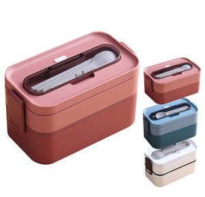 2022 New Design Eco-friendly Double Layer Lunch Box Leak-proof Microwave Plastic Japanese Bento Box with Tableware