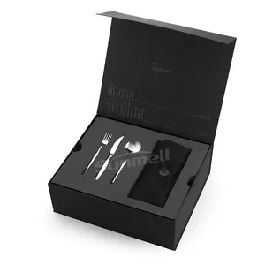 Custom Luxe Papier Bestek Gift Set Verpakking Zwart Karton Magnetische Verpakking Voor Bestek