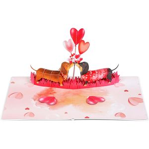 Dachshund Couple Pop Card 3D Romantic Love Anniversary Valentine's Day Greeting Card 4-Color Digital Printed <b>Gloss</b> Lamination - Product Image 2