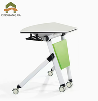 Table de formation pliante à plateau rabattable en mélamine avec cadre en acier modulaire et roulettes verrouillables pour bureau et salle de classe