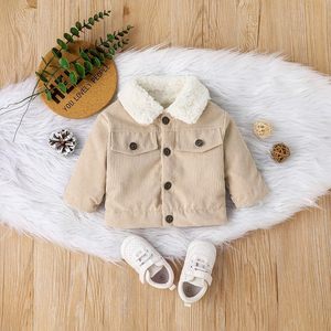 Veste en velours côtelé pour bébés garçons et filles, doublure Sherpa, col à revers, boutonnée, épaisse et chaude, vêtement d'extérieur teint pour l'hiver - Product Image 2