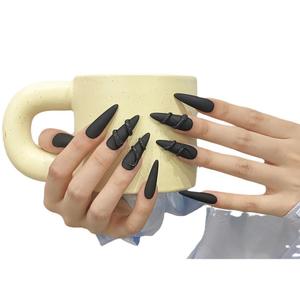 Design #1840 fait main halloween rock serpent <span class=keywords><strong>mat</strong></span> amande stiletto longue couverture complète presse sur <span class=keywords><strong>faux</strong></span> ongles conseils ongles <span class=keywords><strong>noir</strong></span> <span class=keywords><strong>mat</strong></span> - Product Image 5