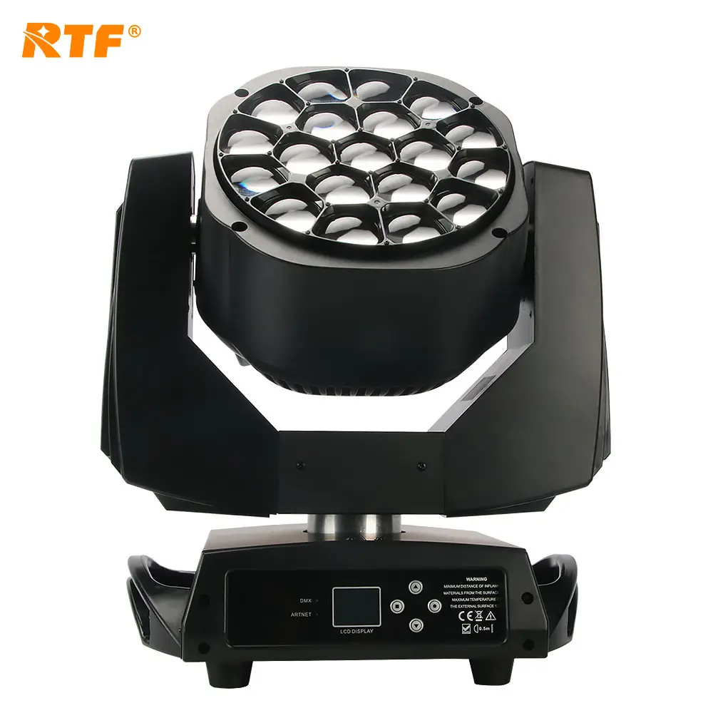 Profesyonel RGBW sahne DJ ışığı 19x15w arı göz K10 Led Zoom yıkama ışın Led hareketli kafa ışık