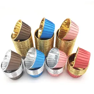 H524 Hoge Temperatuur Resistente Rolmond Muffin Cup Cake Bakvormen Multi Color Aluminium Vergulde Papier Cupcake Mal