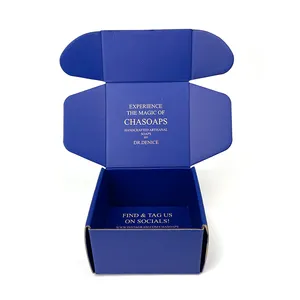 Kemasan kotak kertas Mini warna biru cetak Logo emas untuk kosmetik