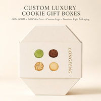 Boîte cadeau pour biscuits personnalisée en forme de prisme octogonal, haut de gamme, recyclable, avec étiquette dorée texturée, emballage en boîte à deux pièces de couleur crème