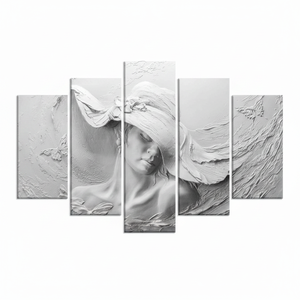 Elegante Conjunto de 5 Paneles Decorativos de Lienzo con Impresión de Retrato de Mujer en 3D para Colgar en la Pared - Product Image 2