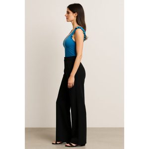 Pantalones Formales Negros de Corte Recto, Cintura Alta, Tela Elástica Suave, Cintura Elástica, Uso Diario, Cómodos - Product Image 3