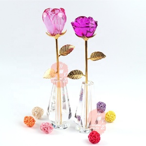 Hoa Hồng Pha Lê Thân Dài Màu Hồng Tím Phong Cách Mới Có Bình K9 Hoa Hồng Đỏ Pha Lê Quà Tặng Cho Phụ Nữ Hoa Hồng Thủy Tinh Bán Buôn CWG-99HB - Product Image 6