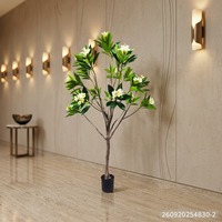 Pohon Plumeria Buatan 210cm Bunga Putih dengan Bagian Tengah Hijau, Pot Plastik, Tanaman Frangipani Palsu untuk Dekorasi Rumah dan Hotel