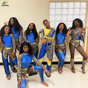 Normzl Sublimated Body Majorette Dance Costumes With Fringe Animal Print Custom Sequins Blue Majorette Uniform