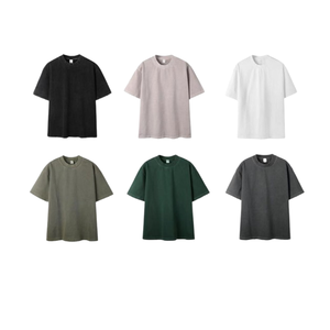 T-shirt décontracté à manches courtes en coton épais blanc pur, marque de mode masculine, col rond uni, base unie, pour femme - Product Image 1