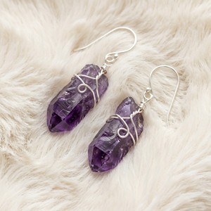 Ear enlace oem odm 925 <b>Sterling</b> <b>Silver</b> <b>Wire</b> Wrapped Rough Amethyst Dangle Earrings Custom Wholesale Natural Stone Jewelry - Product Image 3