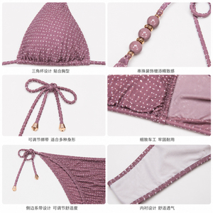 Polka Dot Triangle <b>Bikini</b> <b>Set</b> Halter Neck Beachwear V <b>String</b> Swimwear for Women - Product Image 4