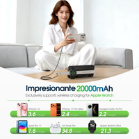 Chargeur portable 20000mAh avec 4 câbles intégrés USB-A C, charge magnétique sans fil pour montre connectée, affichage numérique LED, lampe torche