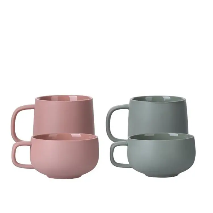 Juegos de tazas de café y té, superficie mate de alta calidad, juegos de tazas de porcelana a granel con logotipo personalizado para uso diario