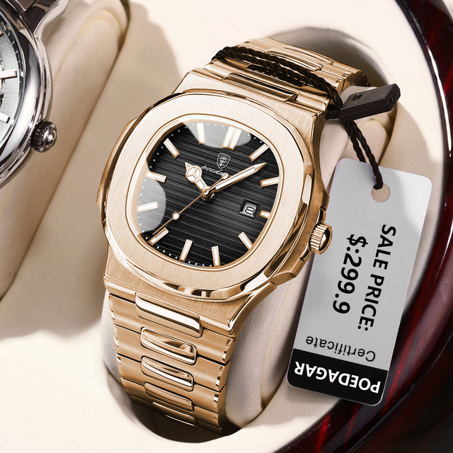 Poedagar 613 Luxury Stainless Steel Mens Watch Waterproof Luminous Quartz Watches for Men