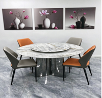 Ensemble de table à manger ronde de luxe moderne en pierre frittée brillante avec chaises en cuir PU, meubles de salle à manger pour la maison