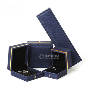 Wholesale <b>Blue</b> Custom Premium Box Set PU Leather Boxes for Necklace Bracelet Ring Earrings Boxes Jewelry Box WIth Gold Border - Product Image 5