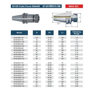 MAS403高品質ツールホルダーBT40ER32ツールホルダーコレットチャックフライス加工および穴あけ機erツールホルダー