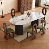 Ensemble table et chaises de salle à manger modernes de luxe, plateau ovale en marbre, structure en bois, 4 à 6 places, meubles de cuisine et de salle à manger, design noir.