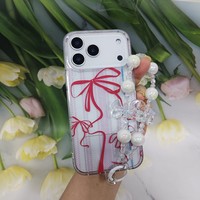 Étui de téléphone portable antichoc pour 13 14 15 16 17, pochettes de téléphone avec nœuds papillon et bracelet pour iPhone 17 Pro Max 13 12 11 X XR