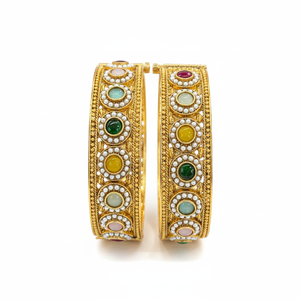 Openable <b>Bangles</b> <b>Set</b> 10581328ML_2.8 Gold-Plated Pota Stone and Pearls Elegant Pearl Bracelets & <b>Bangles</b> - Product Image 2