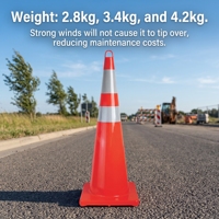 Cône de signalisation routière SMT toutes saisons 90 cm en PVC, réflecteur prismatique haute intensité certifié EN13422, orange vif, pour la sécurité routière