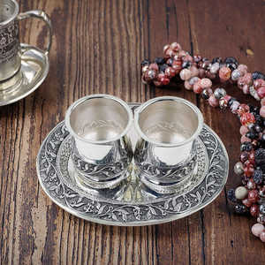 Ensemble de tasses à thé et à café en argent pur avec plateau, vaisselle en argent artisanale traditionnelle pour servir, offrir en cadeau et décorer la maison - Product Image 4