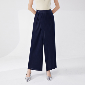 Pantalones Anchos Plisados de Estilo Coreano PY, Casuales, Transpirables, Talla Grande, para Mujer, Cintura Elástica de Alta Calidad, Abertura Lateral, Venta al Por Mayor - Product Image 4