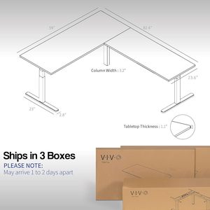 โต๊ะทำงานปรับระดับความสูงได้ด้วยระบบไฟฟ้า VIVO รุ่น L-Shaped Corner Stand ขนาด 83x60 นิ้ว สีดำ หน้าโต๊ะไม้จริง โครงเหล็ก พร้อมตัวควบคุมหน่วยความจำ - Product Image 3