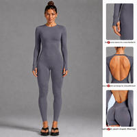 Combinaison de yoga pour femme à manches longues avec logo personnalisé OEM, dos ouvert, longueur intégrale, combinaison de sport pour la course en plein air, la gym, la remise en forme, vêtements de sport