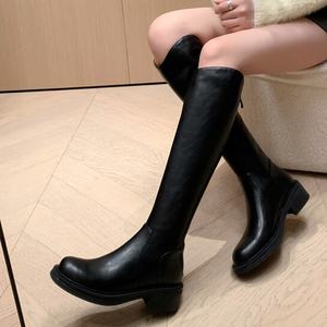 Bottes hautes en cuir de vachette véritable de qualité supérieure, style britannique, talon carré, fermeture à enfiler, toutes saisons - Product Image 4