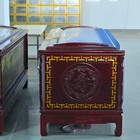 Ataúd Refrigerado de Cobre Estilo Americano con Tallados Artesanales Exquisitos, Enfriamiento por Aire Confiable, Alta Calidad, Madera de Caoba para Funerales