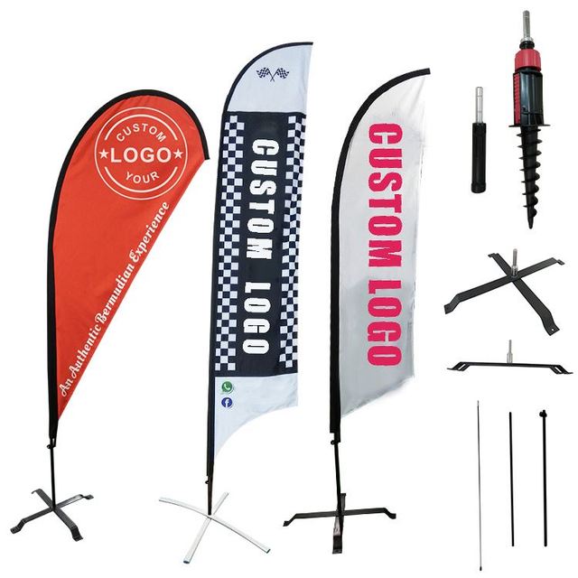 Low MOQ Cost Customized LOGO Polyester Flags with Fiberglass Flagpoles for Advertising Display Banners and Church Feather Flags