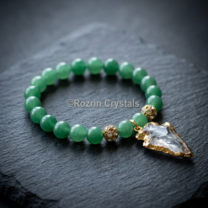 Colgante de Piedra Preciosa de Aventurina Verde Tallada con Cristales Rozrin, con Dije de Flecha Chapado en Oro, Joyería Feng Shui Hecha a Mano - Product Image 2