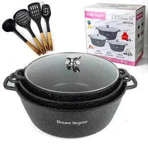 Die cast 13 pcs jumbo big size 36/40/44cm pots and pans cooking Specially designed aluminum granite non stick cookware sets