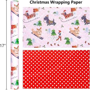 Burymento Christmas Wrapping Paper <b>Pink</b> Dog Design 17 Inch X 32.8 Ft Reversible Gift <b>Wrap</b> For Holiday Crafting - Product Image 5