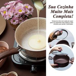 Juego de Ollas y Sartenes Modernas de Cerámica con Revestimiento de Mármol, Tapas de Vidrio, Asas de Baquelita, Antiadherentes, de Aluminio, Aptas para Gas e Inducción, Resistentes al Horno - Product Image 4