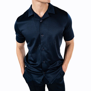 Ensembles de chemises décontractées en coton mercerisé brillant pour hommes, respirants, à manches courtes, deux pièces, logo personnalisé, haute qualité - Product Image 5