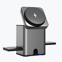 Support de chargeur sans fil 3-en-1 pliable à rotation automatique en alliage d'aluminium avec logo personnalisé, aimant N52 et charge rapide