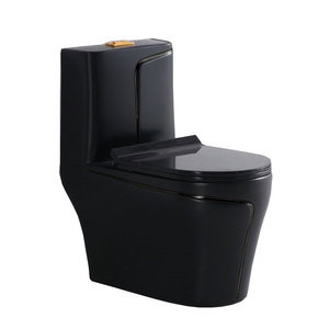 Nouvelles conceptions occidentales – Cuvette de toilettes monobloc en céramique noire, à double chasse, à sortie verticale (S-Trap), pour hôtels, design côtier élégant, à poser au sol - Product Image 1