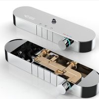 Ensemble de douche en laiton chromé moderne et minimaliste avec affichage numérique LED, thermostatique, effet pluie, haute pression pour salle de bain