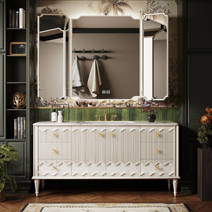 Ensemble <span class=keywords><strong>de</strong></span> meubles <span class=keywords><strong>de</strong></span> <span class=keywords><strong>salle</strong></span> <span class=keywords><strong>de</strong></span> <span class=keywords><strong>bain</strong></span> Xin Aolang <span class=keywords><strong>haut</strong></span> <span class=keywords><strong>de</strong></span> <span class=keywords><strong>gamme</strong></span>, style vintage français, en bois <span class=keywords><strong>de</strong></span> caoutchouc, finition peinte, lavabo, <span class=keywords><strong>meuble</strong></span> sous lavabo, <span class=keywords><strong>meuble</strong></span> <span class=keywords><strong>de</strong></span> sol - Product Image 3