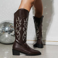 Bottes pour femmes de haute qualité à bout pointu, brodées, à talon carré, avec de belles chaussures